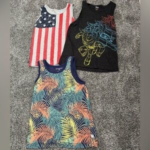 Boys tank tops- three tanks- buzz lightyear sz 7, flag sz 7, and tropical sz 7/8